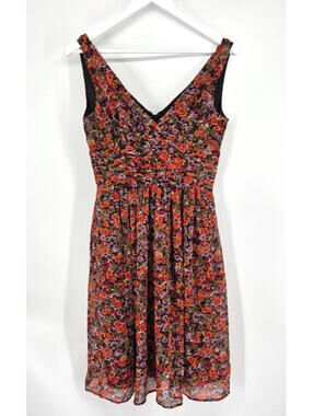 Eliza J Sleeveless Floral Dress Purple/orange  Size 6 Lined Ruched Waist